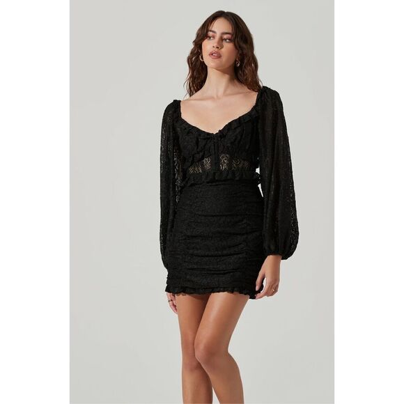 ASTR the Label NWT Chrisley Lace Long Sleeve Mini Dress in Black Size M - Picture 2 of 15